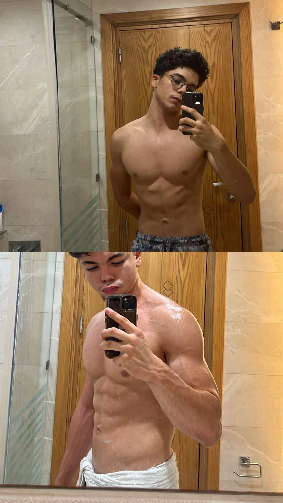 Fitness transformation showing muscle development